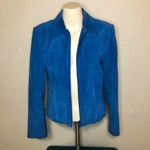 Blue Suede Leather Jacket Zip Up small